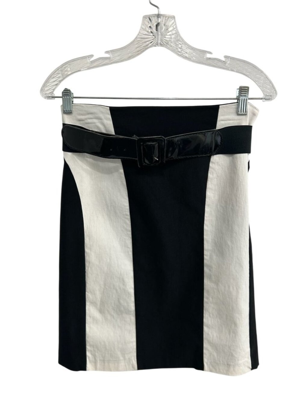 MKM Designs Black White Colorblock High Waist Mini Skirt Belt Retro Y2K